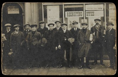 Civilian Recruits Standing Outside an Unidentified Recruiting Office, c.1915 by English Photographer